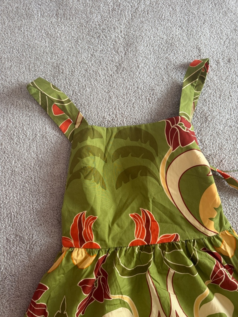 Zara Green Floral Maxi Dress with Orange and Cream Accents - Picture 2 of 7
